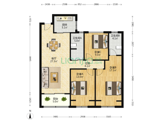 文锦苑 3室1厅2卫 115平方