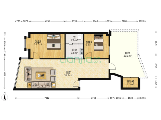 豪兴苑 2室1厅1卫 82平方
