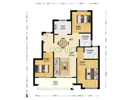 阳光城文澜府 3室1厅2卫 98平方