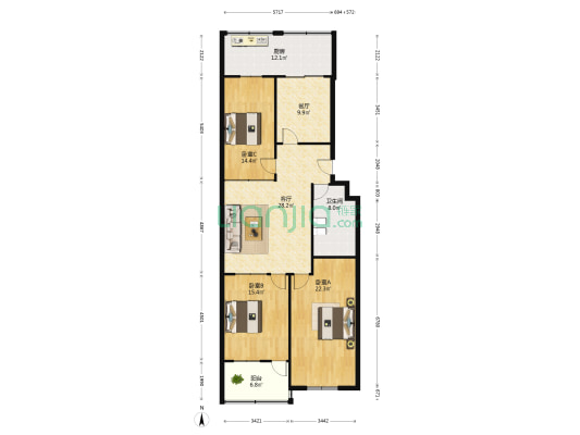 玉函路36号 3室2厅1卫 123平方