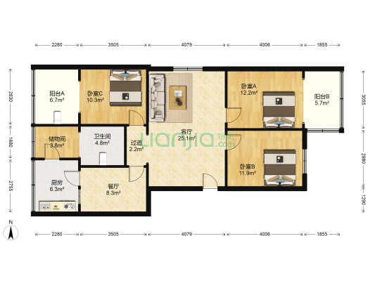 建设北路169号院小区 3室2厅1卫 110平方