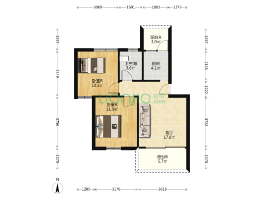 四海花园 2室1厅1卫 68平方