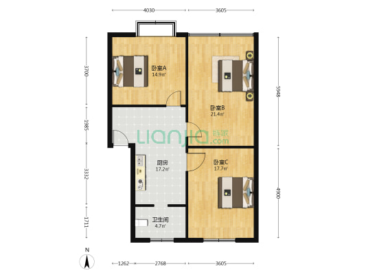 金山国际贸易城(办公楼) 3室0厅1卫 93平方