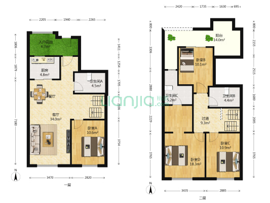 世茂璀璨天城一期 4室1厅3卫 107平方