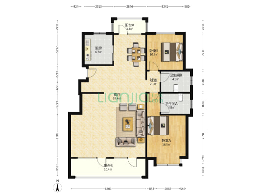 紫荆阁丁香园 2室1厅2卫 140平方