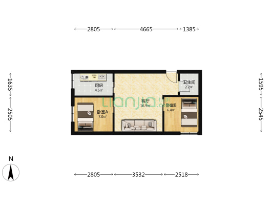 西湖巷3号院 2室1厅1卫 48平方