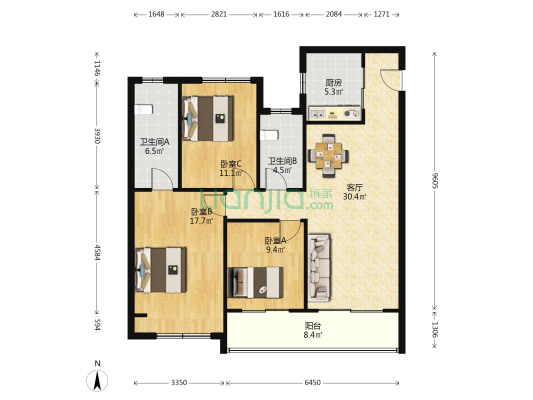 都会上品花园 3室1厅2卫 112平方