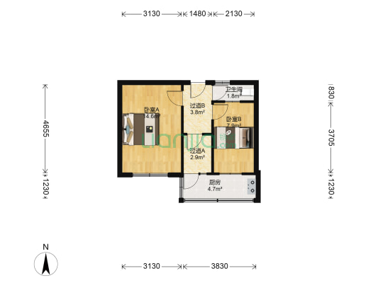白龙庙铁路小区 2室0厅1卫 43平方