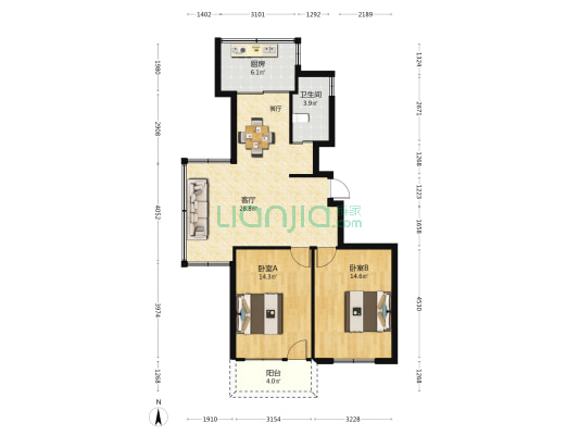 小柳路128号 2室1厅1卫 84平方