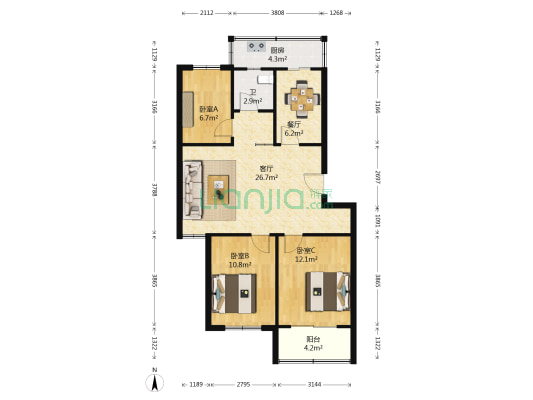 省直和平花园北区 3室2厅1卫 88平方