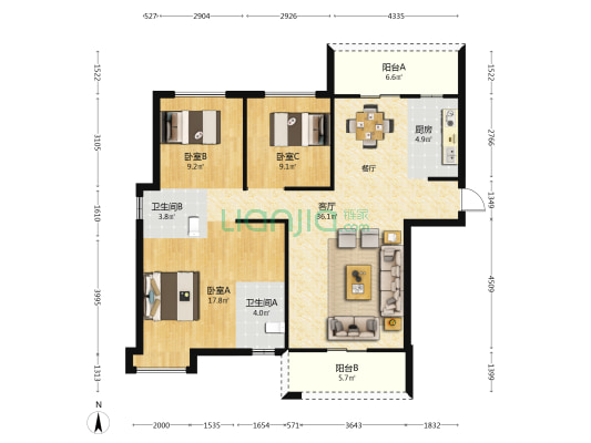 凯旋名苑 3室1厅2卫 121平方