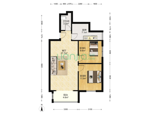 馨梦园小区 2室1厅1卫 85平方