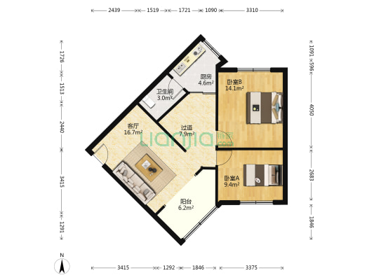八二宿舍一区 2室1厅1卫 76平方