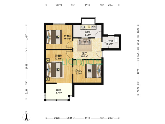 沁园社区 3室1厅1卫 78平方