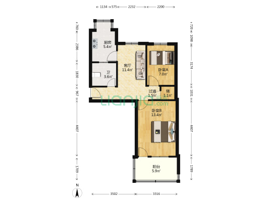 东三街北7号院 2室1厅1卫 55平方