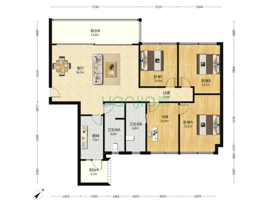 凤舞七里东苑 4室1厅2卫 151平方