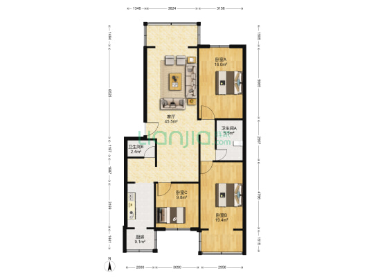 清溪苑 3室1厅2卫 130平方