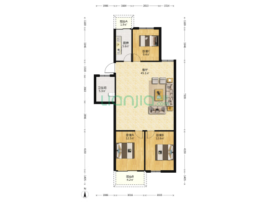 蛇山小区 3室1厅1卫 116平方