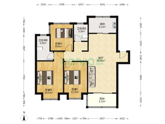 汤山玉兰公馆 3室1厅2卫 106平方
