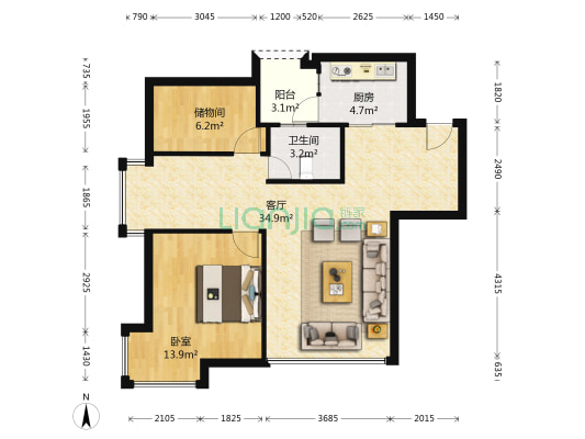 名桂园 1室1厅1卫 93平方