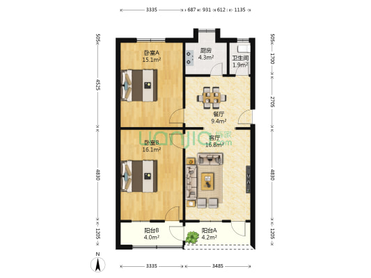 农科院富园小区 2室2厅1卫 73平方