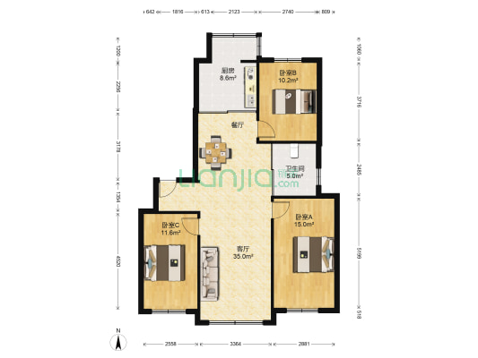 陶然庭苑 3室1厅1卫 118平方