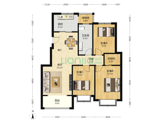 上街第一城景园小区 3室1厅1卫 105平方