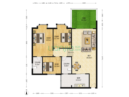 学府居北苑 3室1厅2卫 119平方