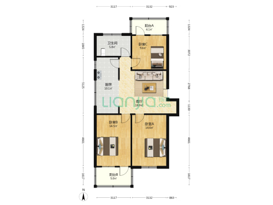 东大街工行宿舍 3室1厅1卫 100平方