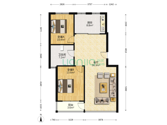 桃源逸景花園 2室1厅1卫 100平方