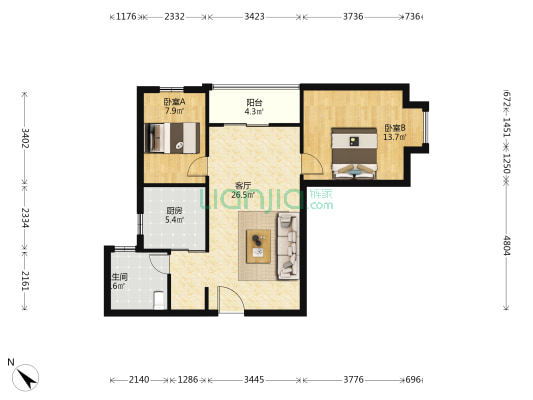 邓甲新城C区 2室1厅1卫 82平方