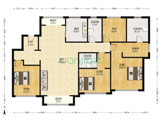 仁恒海和院文熙花园 4室1厅3卫 186平方