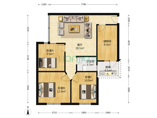 新市街 3室1厅1卫 85平方