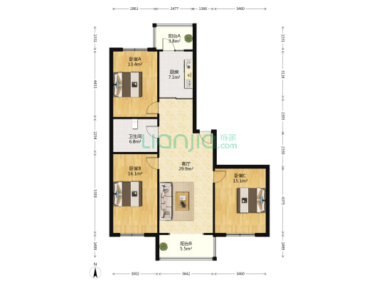 高丽花园 3室1厅1卫 121平方