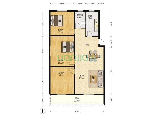方兴苑小区 2室1厅1卫 123平方