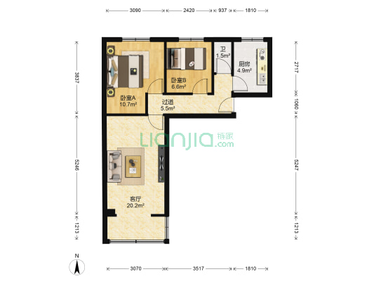 红军大院 2室1厅1卫 65平方