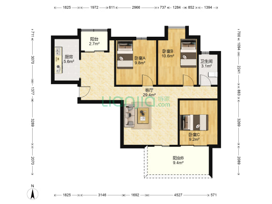 保利圆梦城金玉苑 3室1厅1卫 89平方