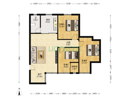 顺理巷22号 3室1厅1卫 89平方