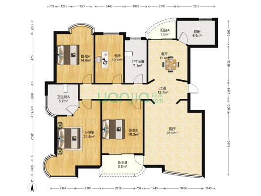 华宇天庭 4室2厅2卫 173平方
