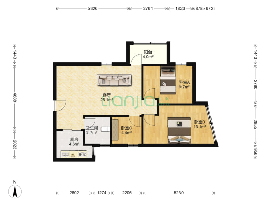 南峰玫瑰园 3室1厅1卫 87平方