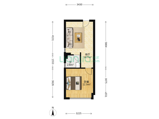 帝豪恋城 1室1厅1卫 43平方