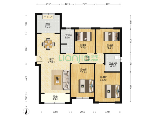 中新国际东城和玺四区南区 4室1厅2卫 139平方