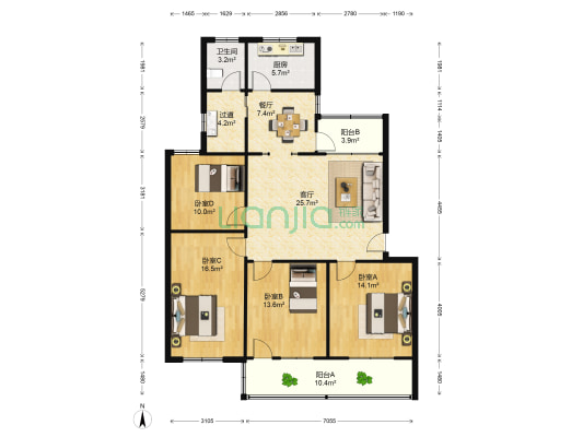 人民银行家属楼 4室2厅1卫 136平方