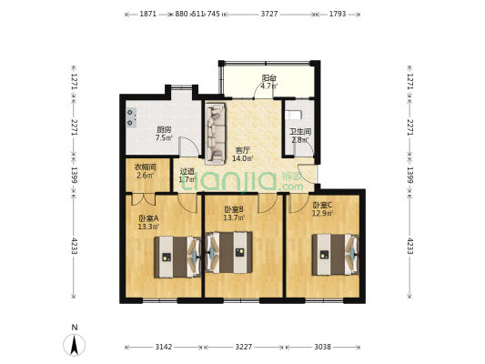 畜牧局小区 3室1厅1卫 96平方