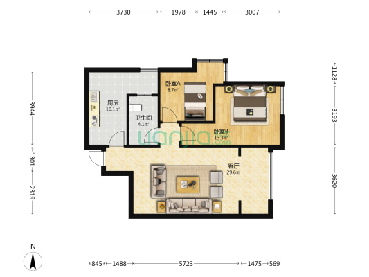 隆腾世纪朗域 2室1厅1卫 78平方