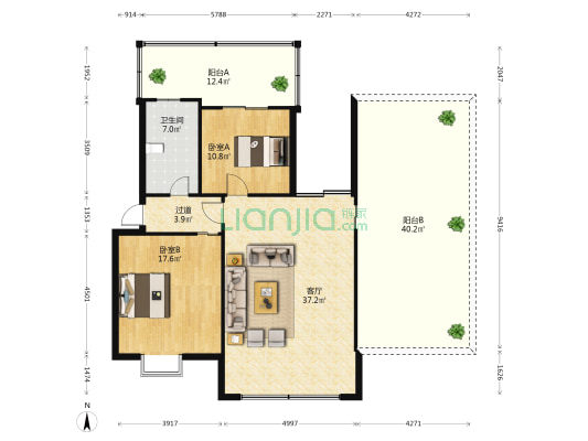 昆明市轻工工业总公司 2室1厅1卫 106平方