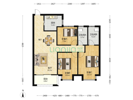 榕南礼居1期 3室1厅2卫 97平方