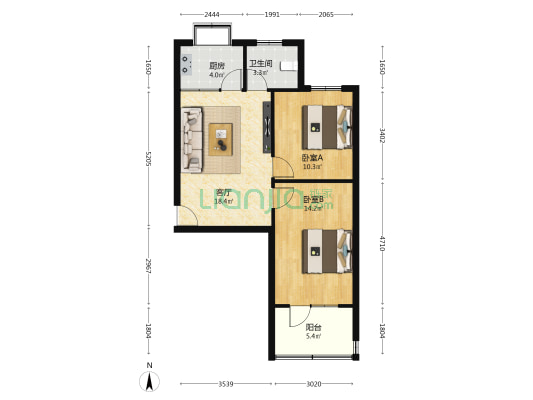 土产宿舍 2室1厅1卫 66平方