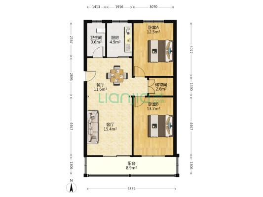 蒙城路45号 2室2厅1卫 88平方