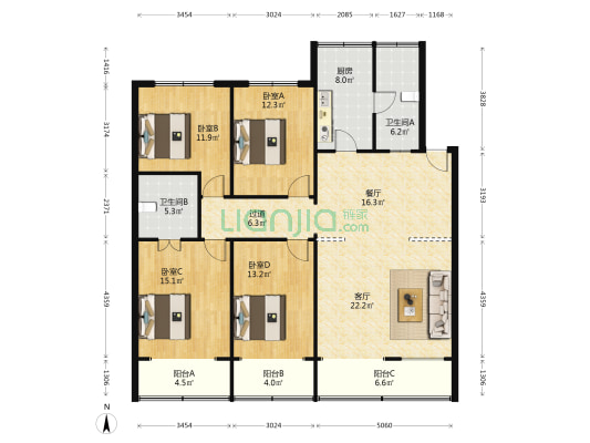 儒学楼 4室2厅2卫 143平方